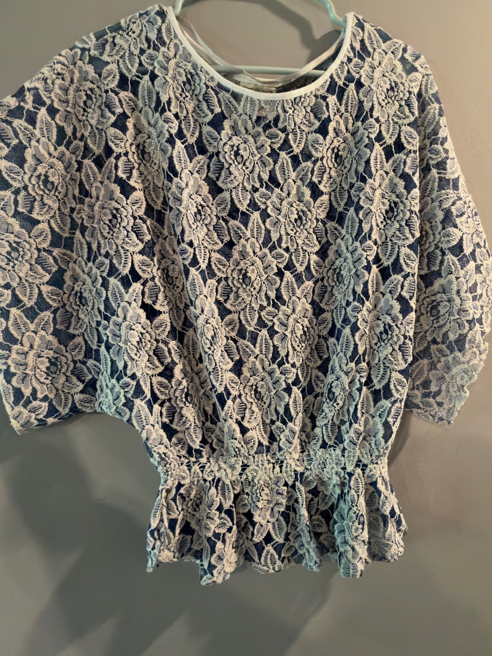 Ariat White Lace Overlay Peplum Top over Navy Shell